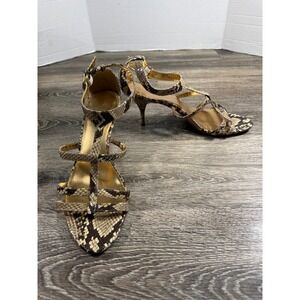 Coach Hayden Snakeskin Embossed Strappy Kitten Heel Sandals 9.5B Brown Tan